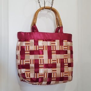 Libelulas Handwoven Bag NWT Burgundy Tan Yellow